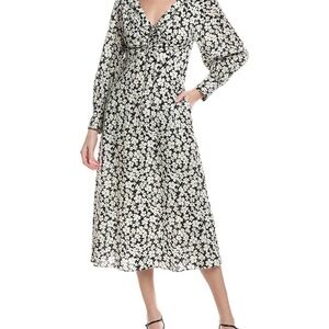 Rebecca Taylor Black and Cream Floral Midi Dress